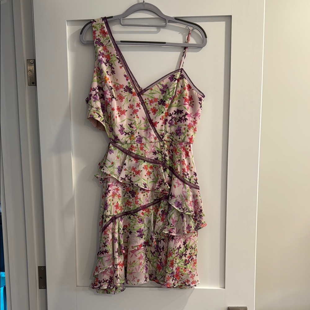 BCBGMaxAzria Pink Asymmetrical Ruffled Cocktail Dress